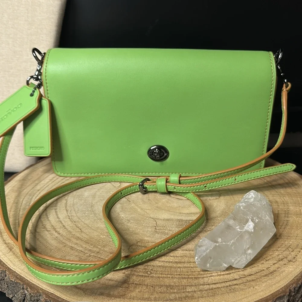 Coach Pistachio Dinky Glovetanned Green Leather Crossbody Shoulder Bag Purse - Picture 3 of 15